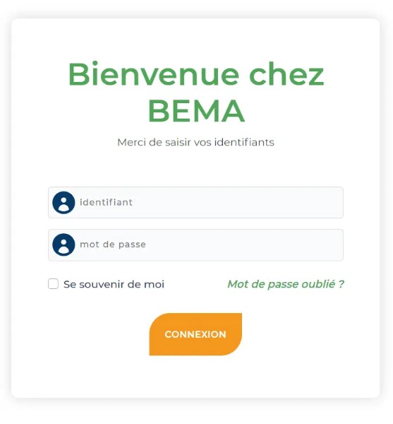 la page de connexion de l'application Béma