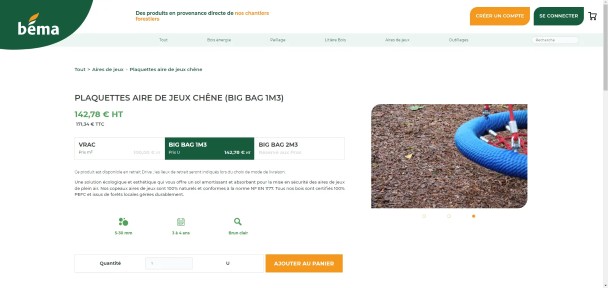 la page de listing des produits de l'application Béma