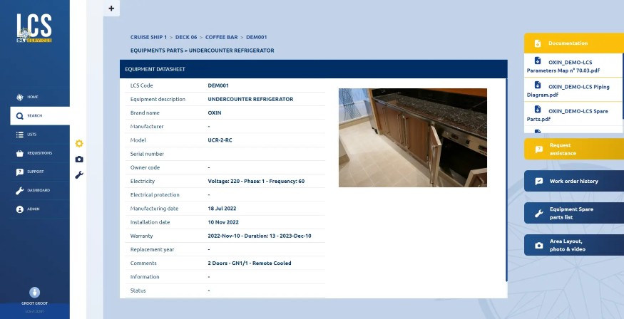 Mockup d'une fiche d'équipement