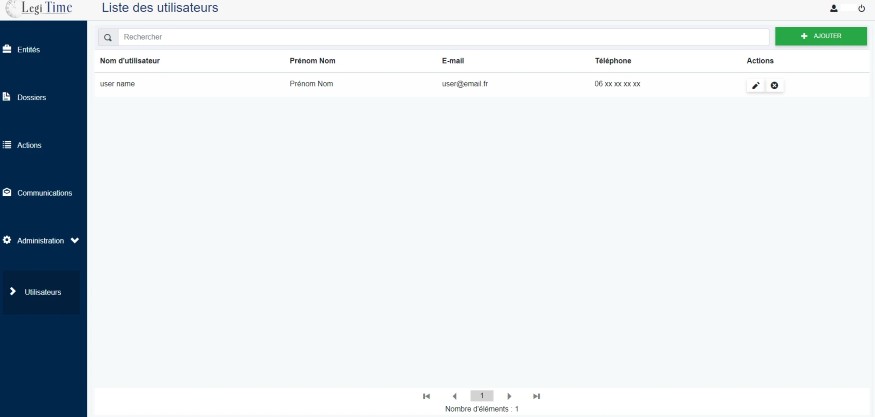 la page d'utilisateur de l'application LegiLc